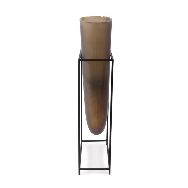 Kenneth Ludwig Chicago Bronze Euler Vase with Black Iron Stand- Tall For Sale - Image 4 of 11
