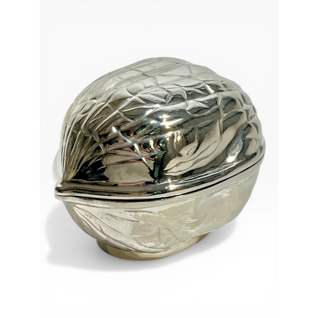 Vintage French Silver-Plated Walnut Form Covered Box For Sale - Image 4 of 16
