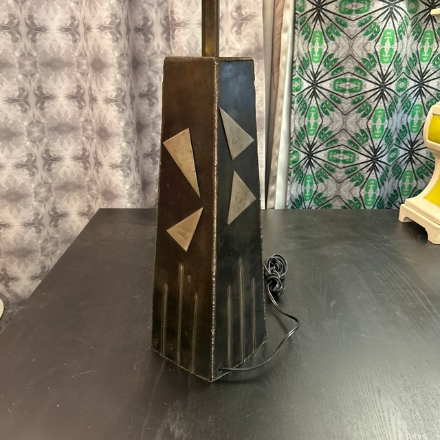 Metal Brutalist 1970s Abstract Mixed Metal Lamp With Custom London Shade For Sale - Image 7 of 12