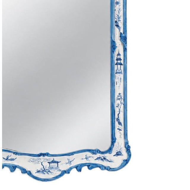 Vintage Rococo Style Blue and White Chinese Style Mirror/Wall Mirror For Sale - Image 4 of 9