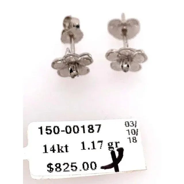 14Kt White Gold Flower Stud Earrings with Round Diamond 1.17 grams total weight. 2=0.10tw Round Diamond