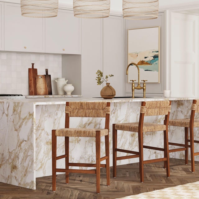 Upgrade your seating with the Butler Specialty Company Valencia Counter Stool, featuring square tapered dark mahogany legs...
