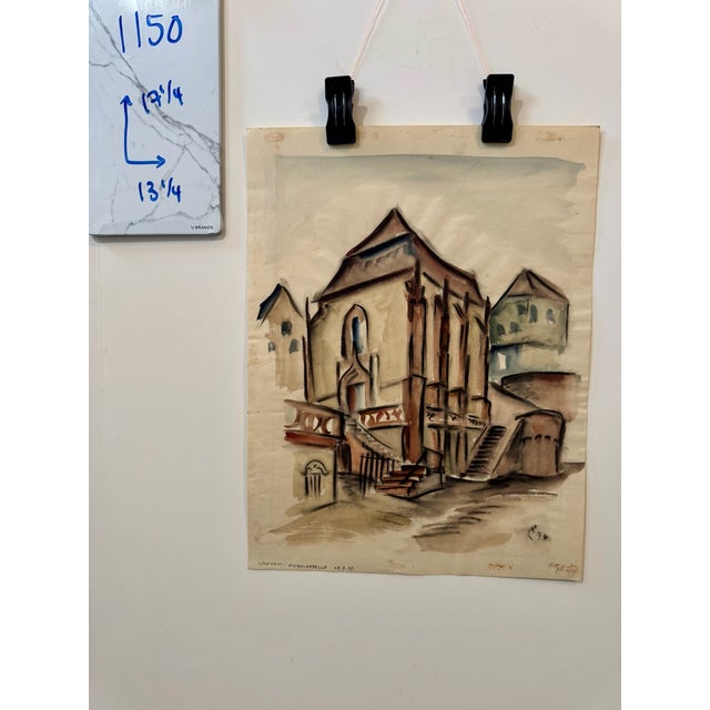 Terra Cotta Henry Emil Salloch Original Watercolor on Paper St. Kilian's Chapel Werthem Germany. 1934. For Sale - Image 8 of 8