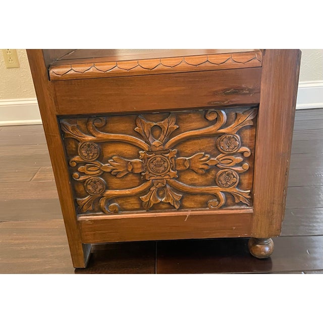Antique Hand-Carved Wood Storage Bench For Sale - Image 11 of 16