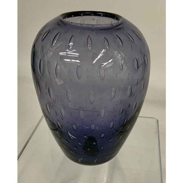 Beautiful vintage hand blown amethyst glass vase . Original foil label on the bottom