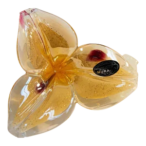 Italian Murano Art Glass Paperweight Lily Flower With Curled Stem Sculpture 1980