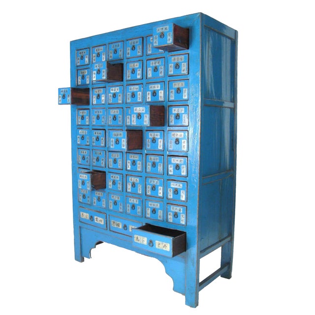 Antique Chinese Blue Lacquered Apothecary Cabinet Display Chairish