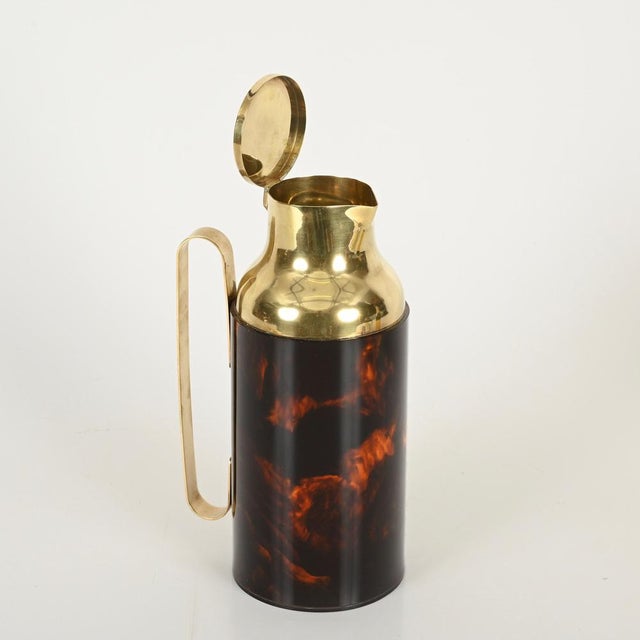 Italian Tortoiseshell Effect Acrylic and Brass Thermos Carafe from Christian Dior, 1970 For Sale - Image 3 of 15