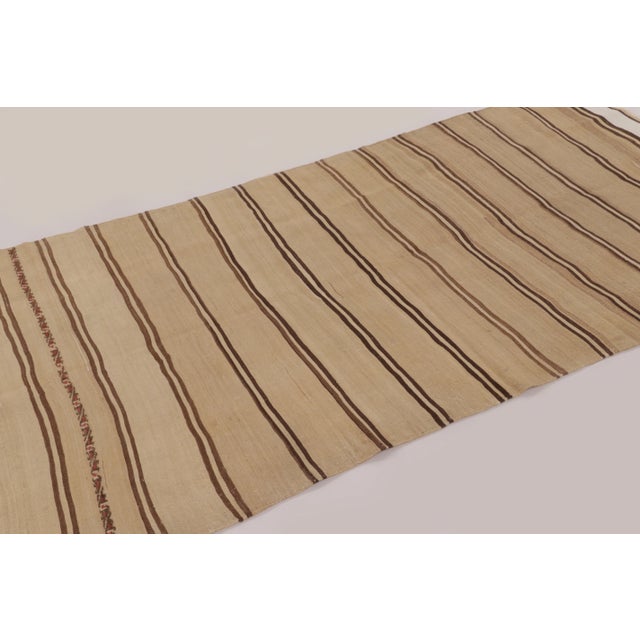 Contemporary Rug & Kilim’s Contemporary Rez Kilim Flatweave Rug With Brown Striped Design For Sale - Image 3 of 10