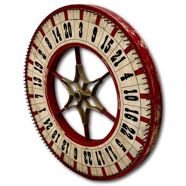 American Nice Antique American Hand Painted Wood & Metal Wheel of Fortune Gaming Wheel Circa Early 20th Century For Sale - Image 3 of 18