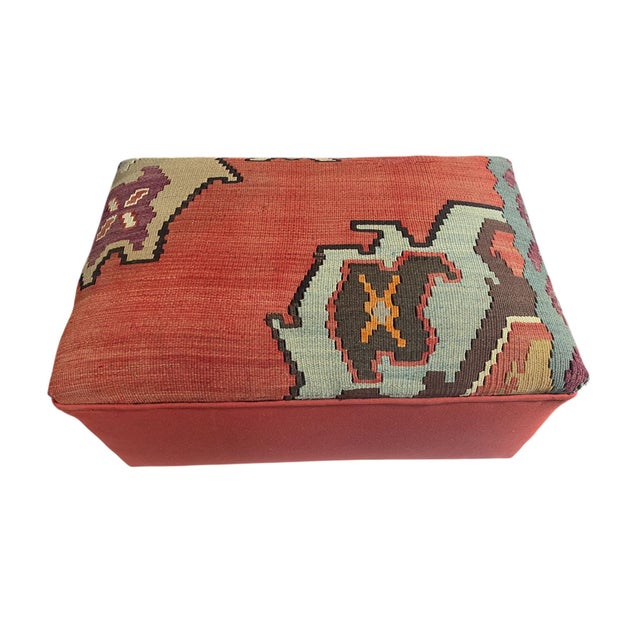 Custom Made Vintage Tribal Kilim Ottoman/Footstool 12.5" H For Sale In New York - Image 6 of 9