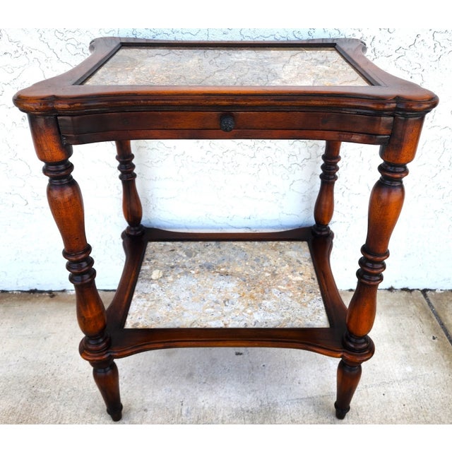 Theodore Alexander Theodore Alexander 2 Tier Mahogany & Marble Side Lamp Table With Pullout Top For Sale - Image 4 of 11