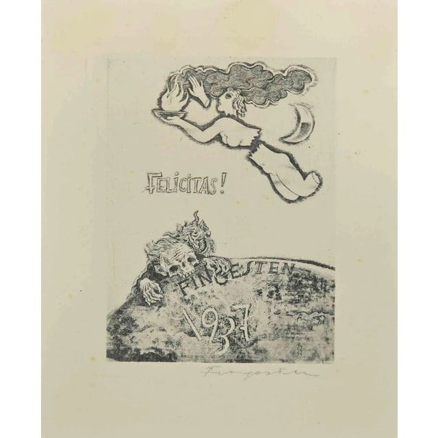 Michel Fingesten, Ex Libris Felicitas!, Etching, 1937 For Sale