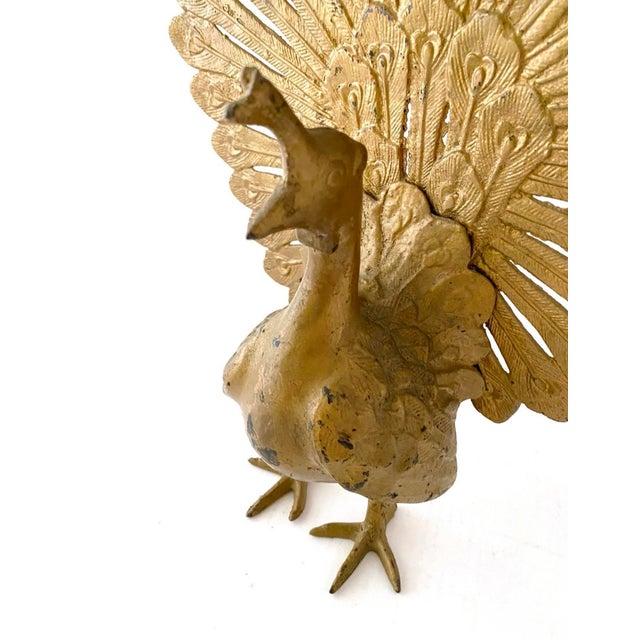 Metal Vintage Large Gold Peacock Bird Decor Bookend For Sale - Image 7 of 10