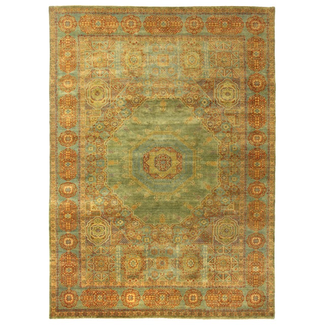 Exquisite Rugs Mamluk Hand Knotted Wool Green Light Blue Rug 9 X12 Chairish