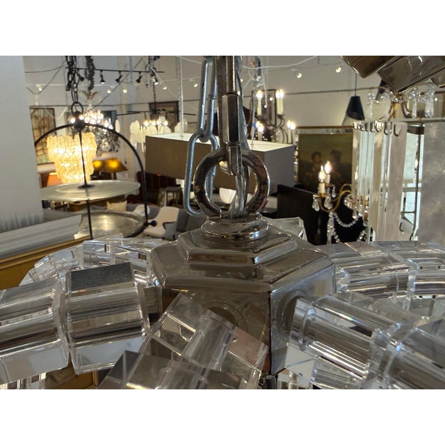 Glass Visual Comfort Signature Crystal Cube Six-Light Chandelier For Sale - Image 7 of 12