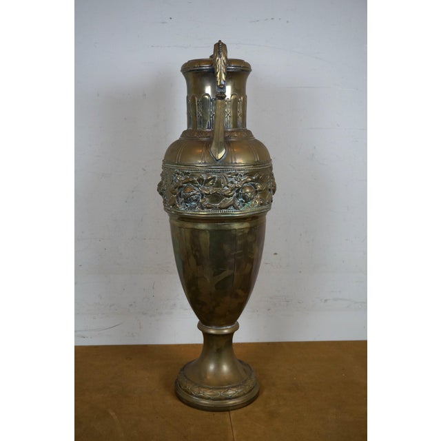 Mid 20th Century Mid 20th Century Neoclassical Empire Style Repousse Brass Roses Mantel Urn Amphora Vase For Sale - Image 5 of 12