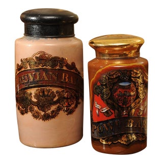 1830 English Reverse Painted Glass Pharmacy Jars - a Pair For Sale