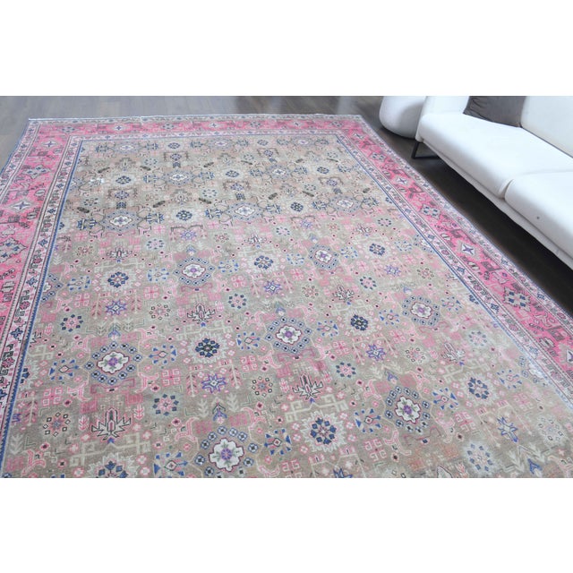 1970s 1970s Vintage Persian Handmade Wool Cotton Light Tan Area Rug For Sale - Image 5 of 11