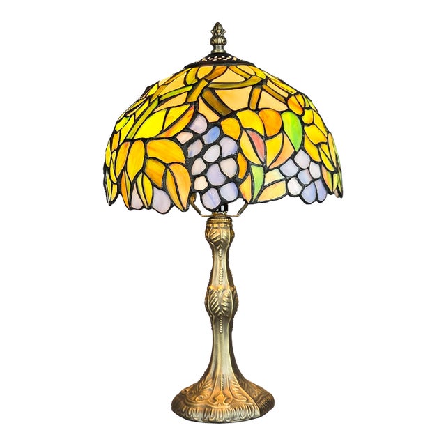 Vintage Stained Glass Floral Tiffany Style Desk Lamp For Sale