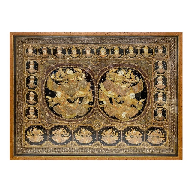 Vintage Burmese Kalaga Framed Embroidery For Sale