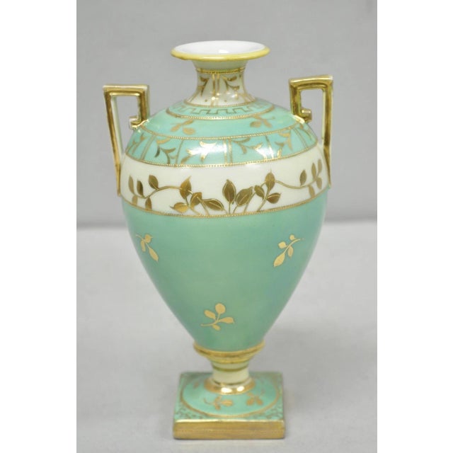 Green Antique Nippon Hand Painted Porcelain Windmill Scene Green Small Bolted Vase For Sale - Image 8 of 13