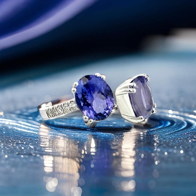 2010s Natural Tanzanite Diamond Ring Size 6 14k W Gold 4 TCW Certified For Sale - Image 5 of 13