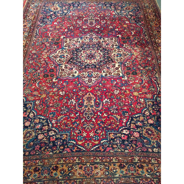 Textile Vintage Persian Khorassan Rug, Hand-Knotted Wool, Floral Pattern, Crimson & Camel, 9x12 For Sale - Image 7 of 14