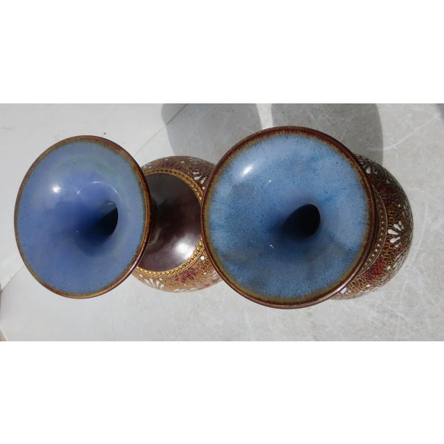 Metal Antique Victorian Royal Doulton Vases Circa 1880, Set of 2 For Sale - Image 7 of 8