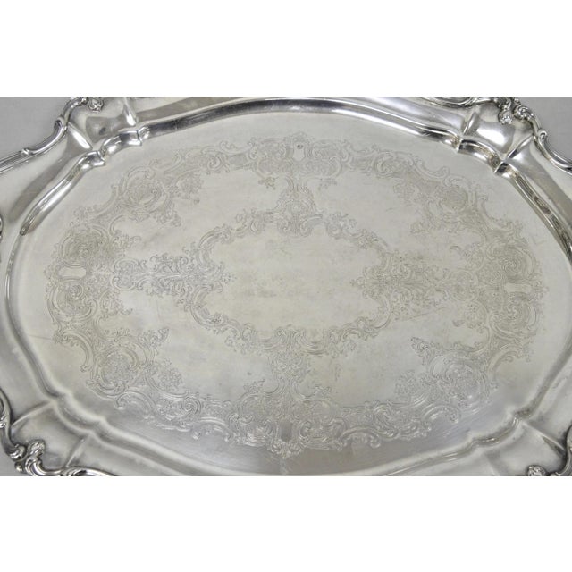 Gorham Antique Gorham Silver Plated Victorian Oval Butlers Serving Platter Bar Tray For Sale - Image 4 of 12