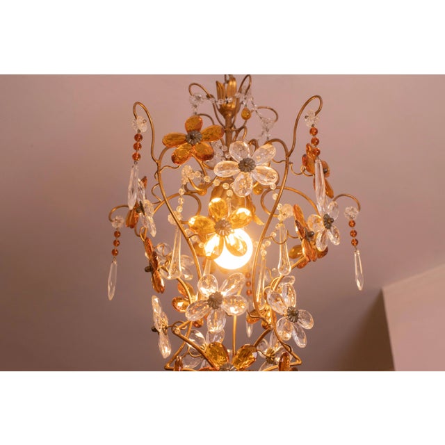 Crystal and Murano Glass Orange Flowers Chandelier, 1970s For Sale - Image 9 of 12