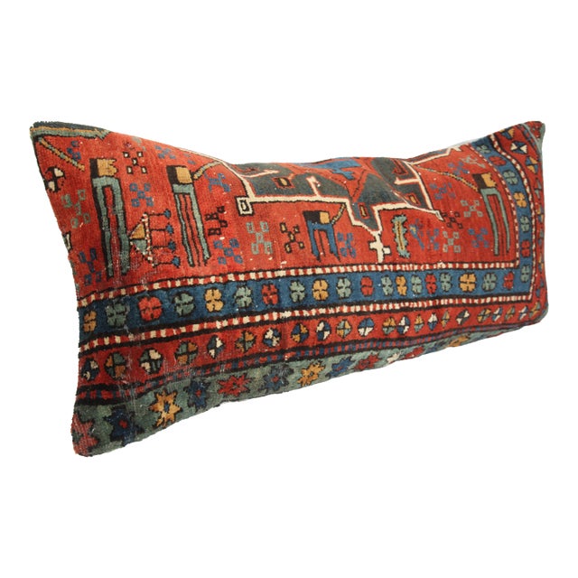 Antique Made in Caucasian Kazak Rug Sofa Pillow Cover -19'' X 39'' For Sale
