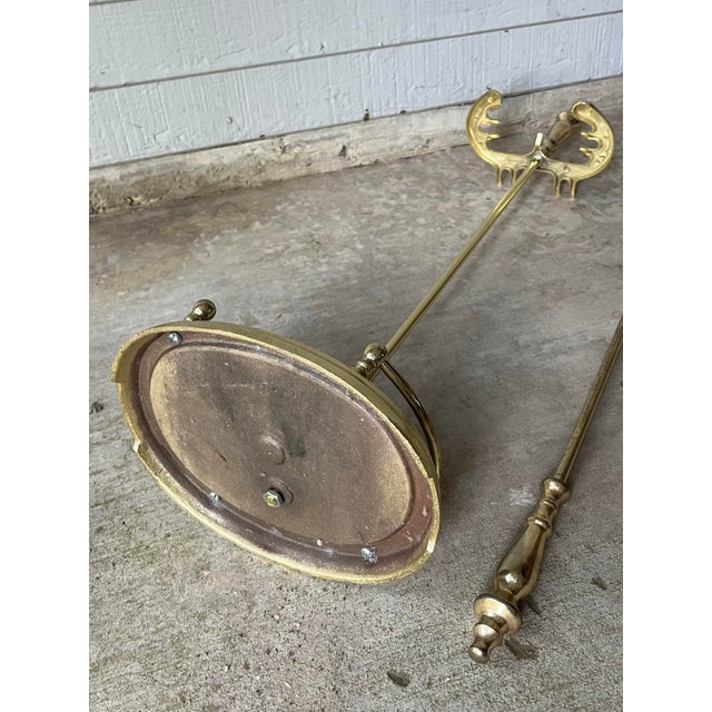Vintage Solid Polished Brass 5-Piece Fireplace Tool Companion Set For Sale - Image 11 of 11