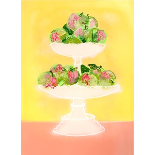 Pink Lady Apples White Tiered Fruit Stand Contemporary Still Life Painting For Sale