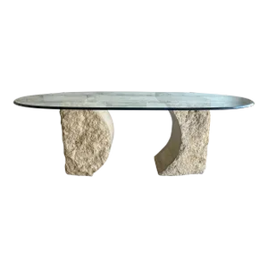 Willy Rizzo Organic Modern Travertine Dining Table