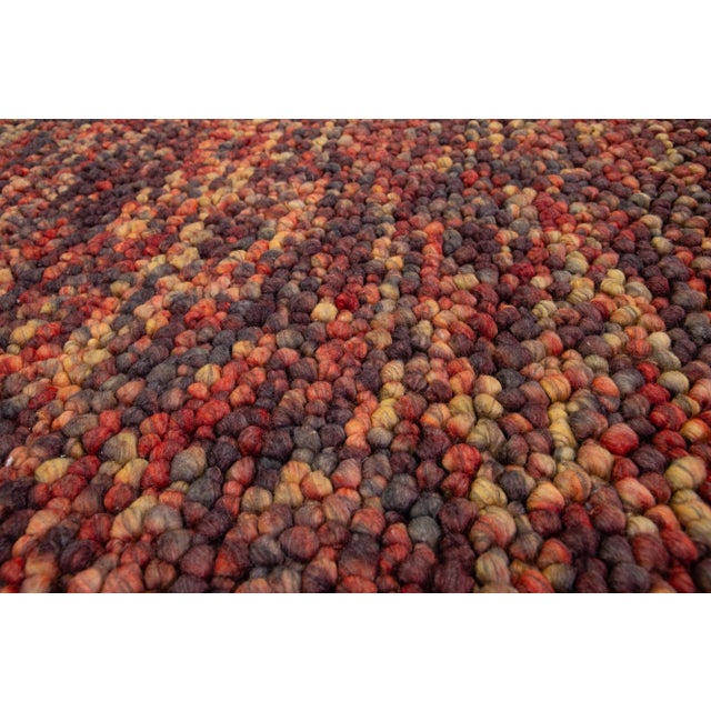 Orange Modern Handmade Texture Wool Rug Abstract Motif in Autumn Colors For Sale - Image 8 of 9