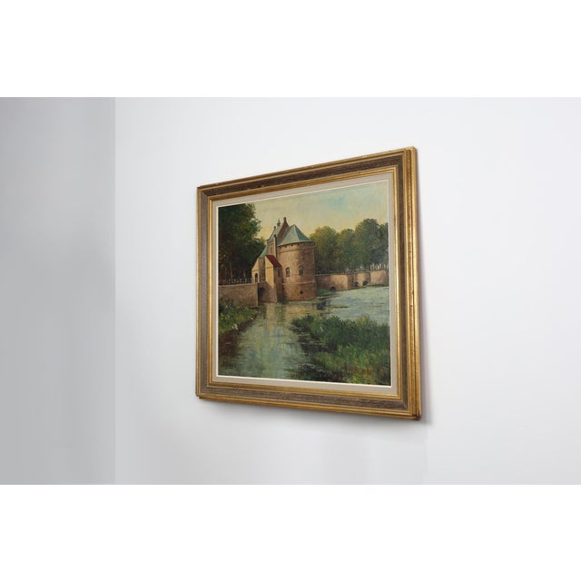Brown Rustic Landscape of the Smedepoort Bruges, Belgium, 1950s, Oil on Canvas, Framed For Sale - Image 8 of 11
