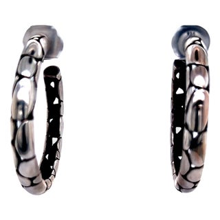 1990s Pair of John Hardy Estate Pebble Hoop Earrings Sterling Silver For Sale