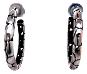 1990s Pair of John Hardy Estate Pebble Hoop Earrings Sterling Silver