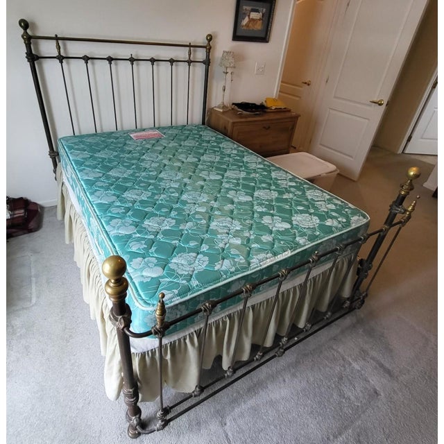 Late 19th Century Antique French 1890’s Cast Iron and Brass Full Size Bed Frame For Sale - Image 5 of 14