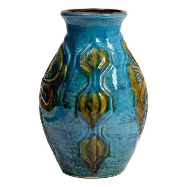 1960s Germany Blue Ceramic Vase For Sale