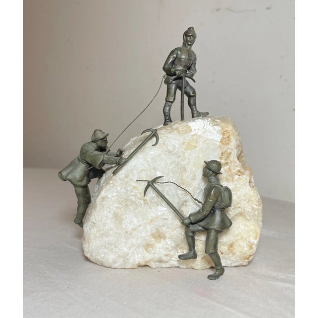 Antique 1800's Austrian Bronze Mineral Stone Figure Alpinists Climbers Statue For Sale - Image 9 of 12