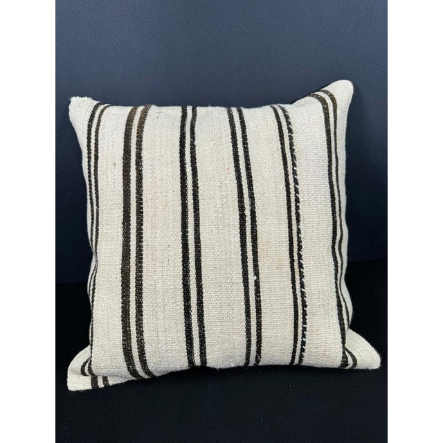 Turkish Hemp Pillow Cushion Natural Beige Black Cushion Cover 20x20 For Sale - Image 4 of 4