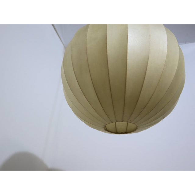 Italian Cocoon Globe Pendant Lamp with Teak Details, 1970s For Sale - Image 9 of 11
