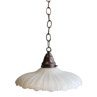 1910s Large Scalloped Milk Glass Pendant Light For Sale
