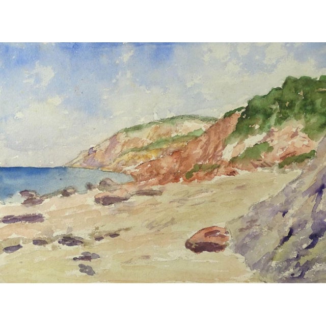 Contemporary American Watercolor: Seascape. Unsigned. Overall in frame 17" x 20". Possibly Block Island or Martha’s Vineyard.