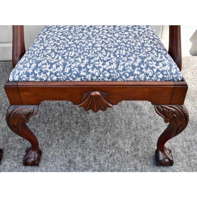Antique Pair Mahogany Armchairs Chippendale Style Carved Ball Claw Foot Dining For Sale In Philadelphia - Image 6 of 18