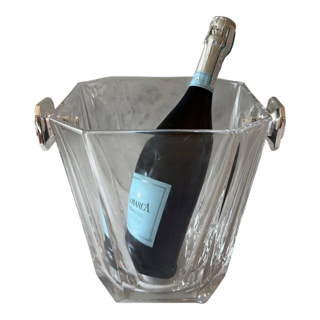 Beautiful vintage Colle Cristallerie lead crystal champagne bucket with chrome metal handles. Substantial size to fit a...