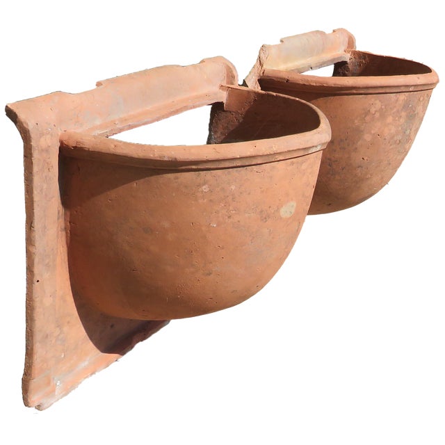 Art Deco Antique French Terracotta Wall Planters or Sconces, Pair For Sale - Image 3 of 14
