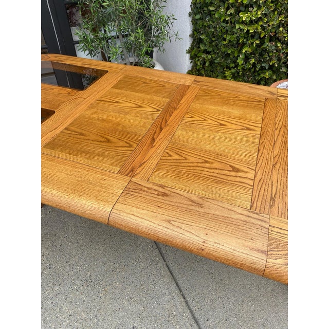 Mid-Century Modern 1980s Vintage Solid Oak and Smoke Glass Oval Dining Table For Sale - Image 3 of 8